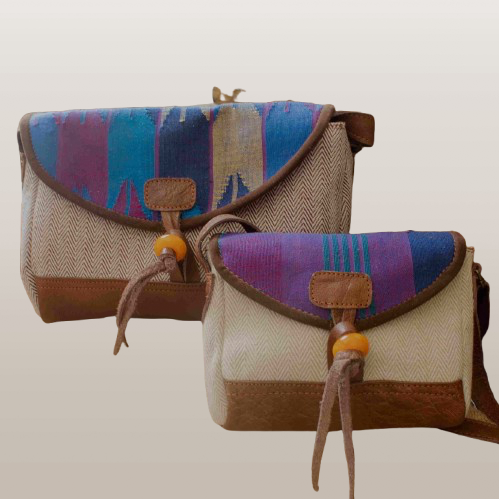 Handwoven Nepali purse with leather trim