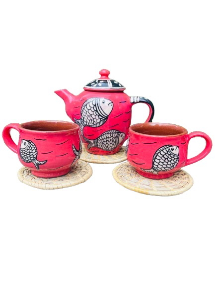 Mithila art cup set, hand-painted